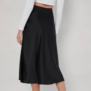 SHEIN basics silk black midi skirt